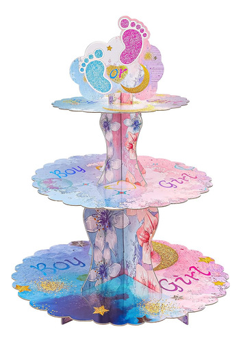 Torre Base Para Cupcakes 3 Niveles Revelación De Sexo Bebe