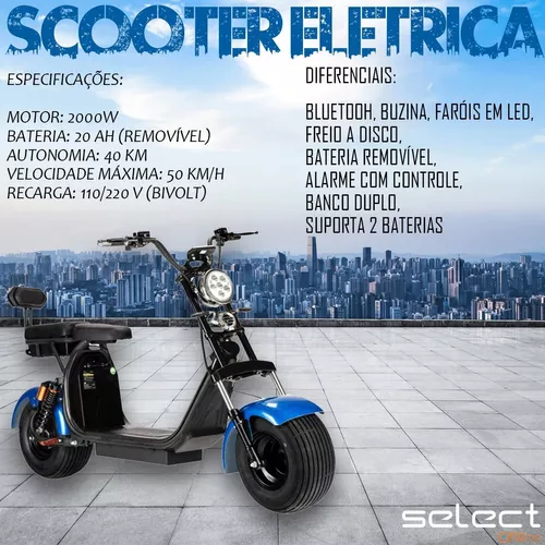 Moto Elétrica Adulto 2000w Scooter Patinete Motorizado Bateria