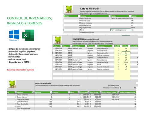 Excel Control Inventarios ,stock, Ingresos Y Salidas Básico