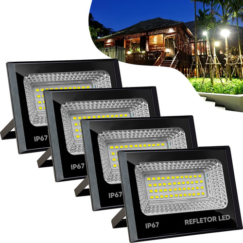 Kit 4 Holofotes Led 01160 Arasem Super Led Refletor 30w 127/220V Branco Frio 6500k À Prova D'água Ip67