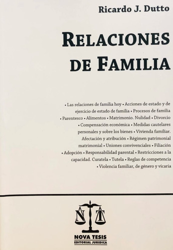 Relaciones De Familia, De Dutto Ricardo J. Editorial Nova Tesis, Edición 1 En Español, 2024