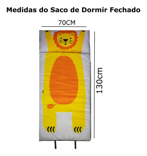 Saco De Dormir Bebê Berço Pequeno Com Zíper Leão Cor Amarelo/Cinza/Laranja