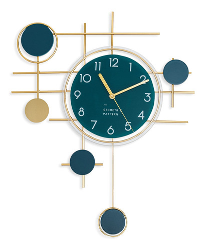 Reloj De Pared Moderno Grande Decorativo Clasico Azul Y Dora
