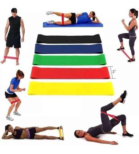 Imagen 4 de 8 de Set X5 Bandas Elastica Isometrica Resistencia Fitness Gym