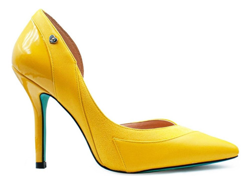 Zapatilla Stiletto Amarillo Combinación Piel Y Charol Pikiki