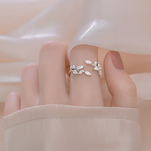 Anillo A La Moda Para Mujer, Estilo Hoja De Diamante, Con Ap
