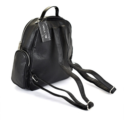 Imagen 6 de 6 de Mochila Cuero Sintetico Mujer Tachas Negra Bolsillos Lima