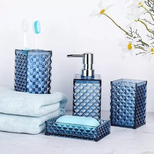 Set De Baño 5 Piezas Accesorios Organizador Acrilico Blue