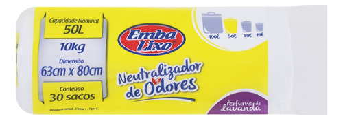 Saco para Lixo Lavanda Neutralizador de Odores 50l Embalixo 30 Unidades