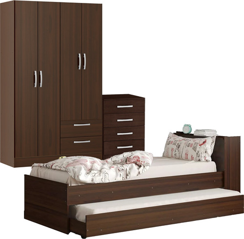 Cama Marinera Mas Cajonera Ropero 4 Puertas Combo Dormitorio