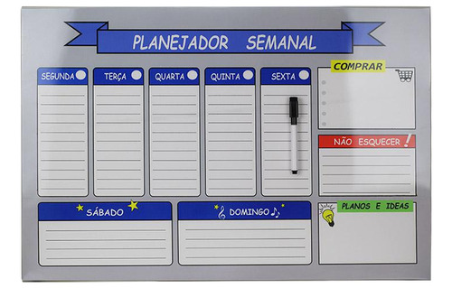 Mural De Recados Planejamento Semanal Cinza + Caneta