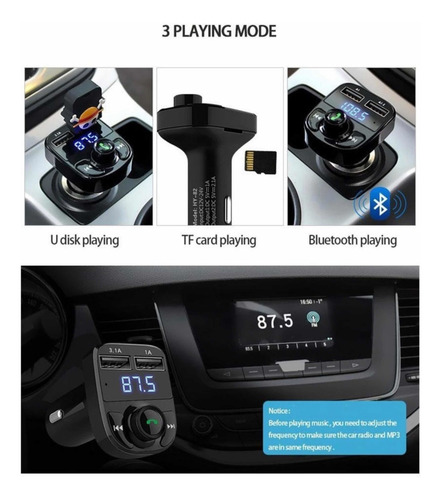 Imagen 2 de 3 de Receptor Bluetooth Autos Transmisor Fm Mp3 Carga Rápida Usb