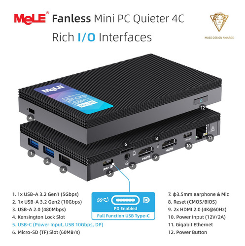 Mini Pc Mele Quieter 4c, N100 Computadoras Minis Sin