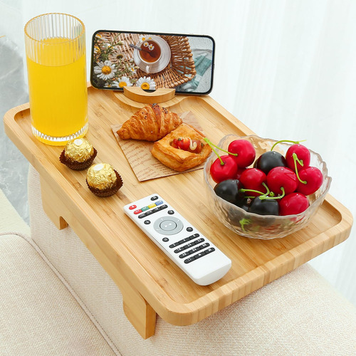 Mesa De Brazo Para Sofá Bandeja De Bambú Con Soporte 360