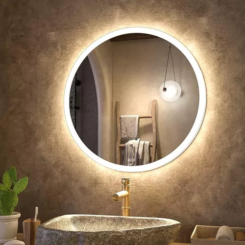 Espejo de maquillaje con luz LED para tocador de baño con vidrio  impermeable sin niebla y regulable, temperatura de color ajustable con  iluminación