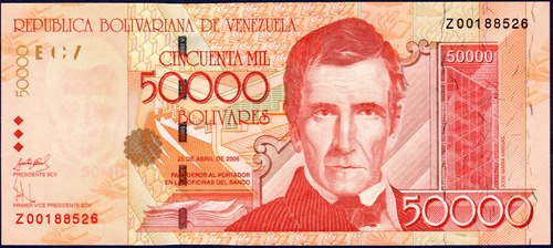 Billete De 50000 Bolívares Z8 Abril 25 2006 José Vargas
