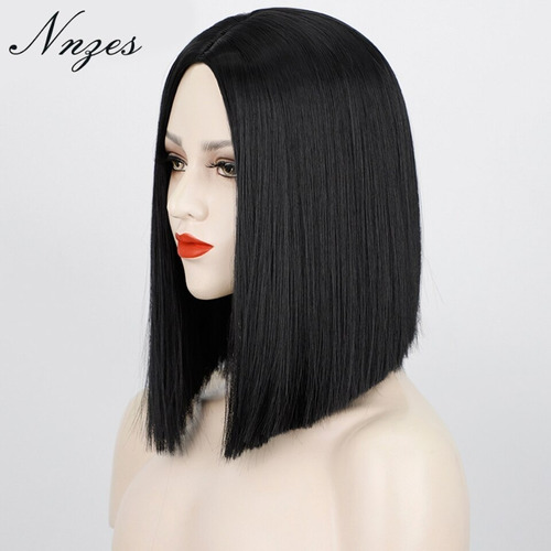 Peluca Corta Bob Carre Negra Corta Simil Natural Cosplay