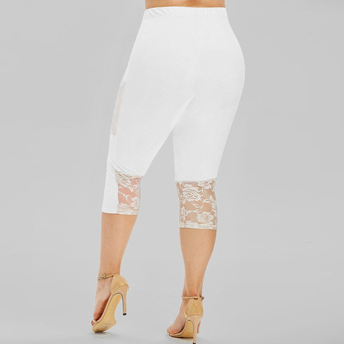 Legging Capris Con Dobladillo De Encaje De Guipur De Talla G