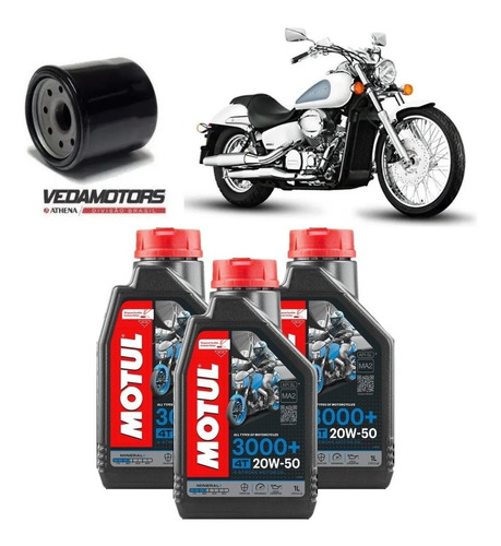 Kit Troca De Oleo Honda Shadow 750 Motul 3000+ 20w50  Ffp004