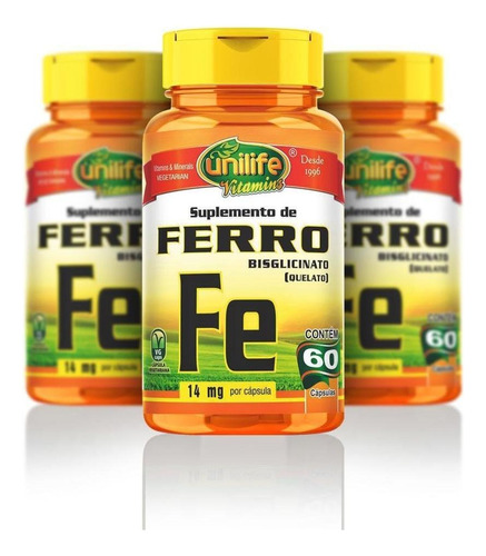 Ferro Quelato 60 Cápsulas 500mg Kit Com 3