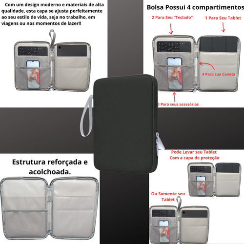 Kit Capa Bolsa Com Teclado E Mouse Para Galaxy Tab S6 Lite