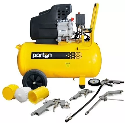 COMPRESOR DE AIRE DE 2.5 HP 50 LITROS CON KIT DE 5 ACCESORIOS PORTEN