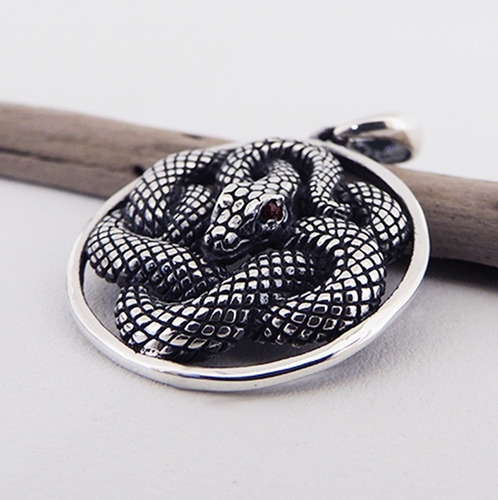 Imagem 3 de 6 de Pingente Cobra Serpente, Granada Natural, Prata 925 31904068
