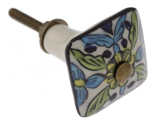 Kit 6 Puxador Cerâmica Floral Colorido Gaveta / Porta 4cm