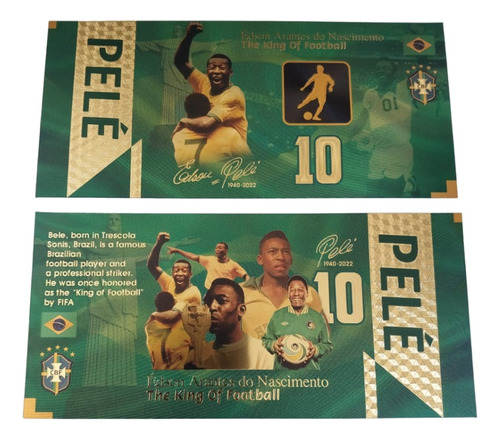 Billete Premium Foil Oro Futbol Souvenir Pele 10 Reales 03