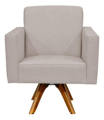 Kit 02 Poltronas Decorativas Giratória Madeira Sala Estar Helô L02 Linho Bege