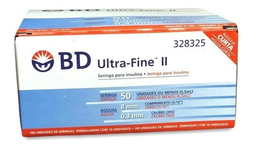 Bd Ultra Fine Jeringa De Insulina 0,5ml Aguja 30 G 8mm 100u