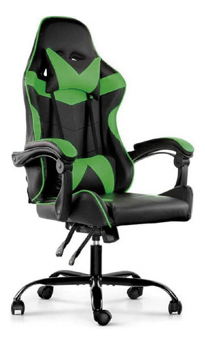 Silla Gamer Consola Ergonómica Reclinable Respaldo Alto Color Verde Material del tapizado Cuero sintético