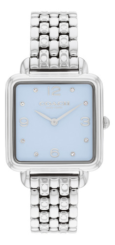 Coach Reloj Para Mujer Cass 14504494 Brazalete Plata 69mm Bisel Plateado Fondo Azul Claro