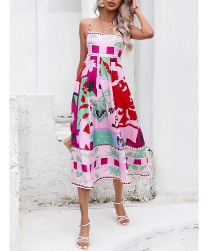 Vestido De Playa Con Estampado De Moda Con Tirantes