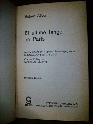 El Último Tango En Paris - Robert Alley - Grijalbo