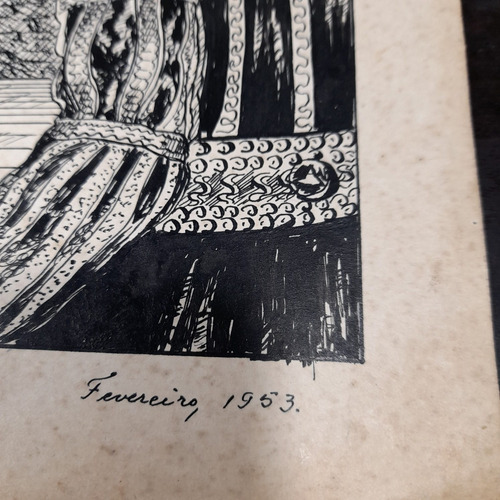 Imagem 7 de 7 de Pintura Desenho Nanquim Bico De Pena Datado 1953 Antigo