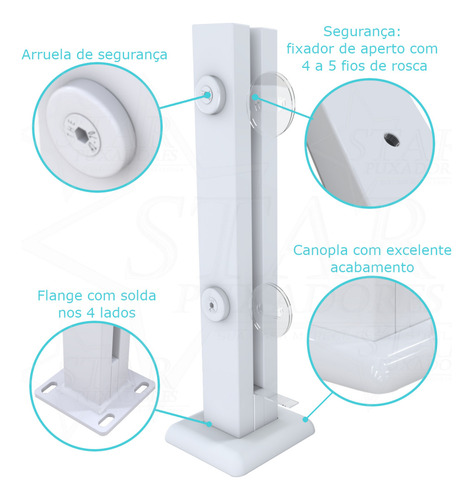 6 Coluna Torre Branca Blindex Inox 40 Cm 2 Furos