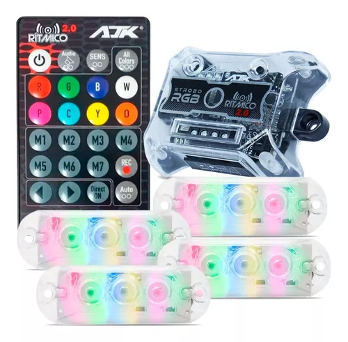 4 Strobo Automotivo Carro Ajk 4 Faróis Rgb Com Controle Novo