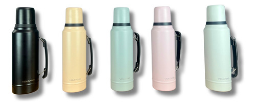 Termo Volcano 1 L Pico Cebador Con Manija Acero Inoxidable Negro
