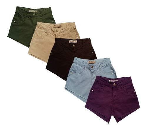 Imagem 1 de 7 de Short Jeans Feminino Cintura Alta Pants Coloridos Kit C/10