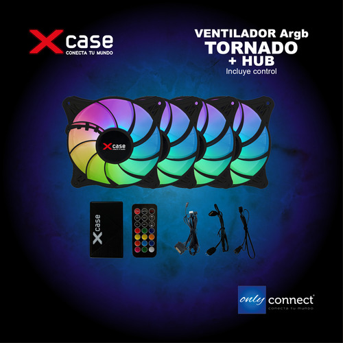 Kit 4 Ventiladores Xcase Gamer Argb Tornado + Hub + Remoto Negro/argb