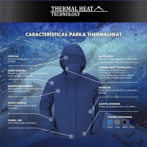 Imagen 6 de 9 de Parka Thermalheat Hombre Costuras Selladas Y Cierre Ykk