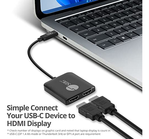 Adaptador Usb C A Hdmi Dual Siig, Divisor De Vídeo Mst 2