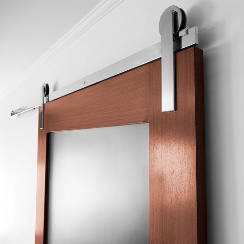 Kit Porta De Correr Em Inox Polido Trilho 1,5m