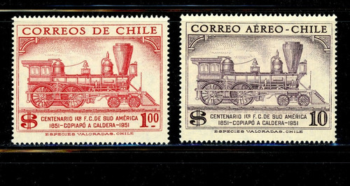 Sellos De Chile. Cent. Del Primer Ferrocarril De Sudamérica.