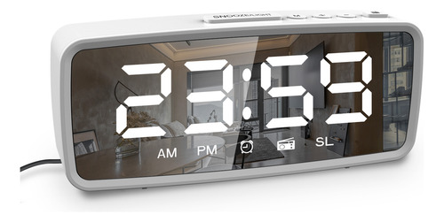 Reloj Despertador Digital, Pantalla Led Con Espejo De 5.1 Pu