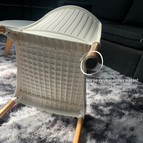 Pack X2 Silla Reforzada India Ratan Plastico Patas Madera Blanco