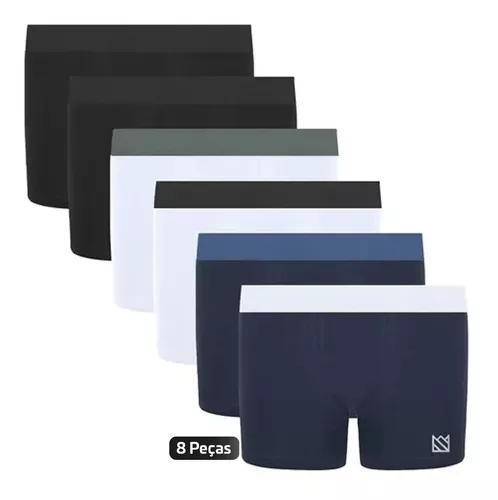 Kit Cueca Boxer Underwear C/ 8 Peças - Preto+Branco