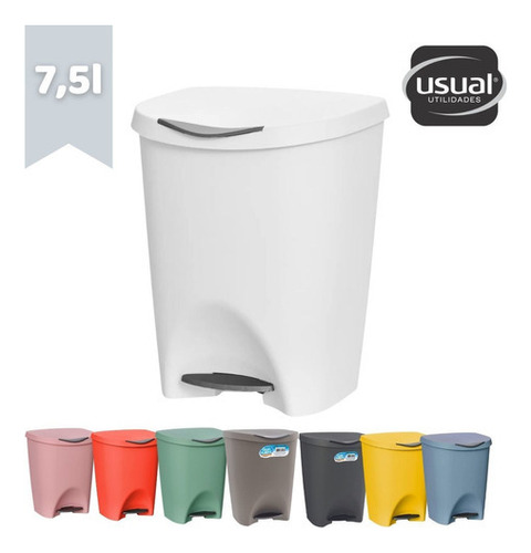 Lixeira De Chao Usual Com Pedal Para Casa Capacidade 7,5l Cor Branco
