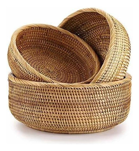 Hipiwe Set Of 3 Round Rattan Woven Fruit Basket - Handm